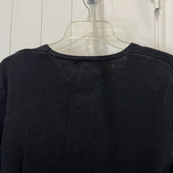 Vintage Worthington Eyelet Black Button Up Short Sleeve Knit Top Womens Size L - Picture 7 of 9